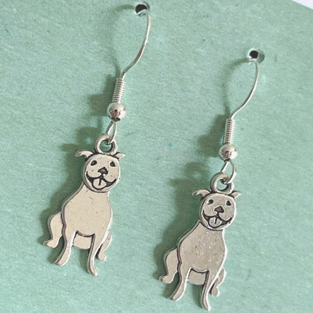 NEW Silver Earrings Pitbull Staffordshire Terrier Dog Pet